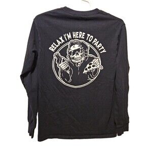 Cactus & Skull Shirt Mens S Small Black Long Sleeve Relax Im Here To Party